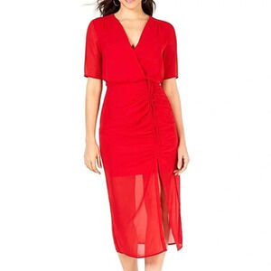 Leyden Bright Red Midi Sheer Bottom Size M Dress